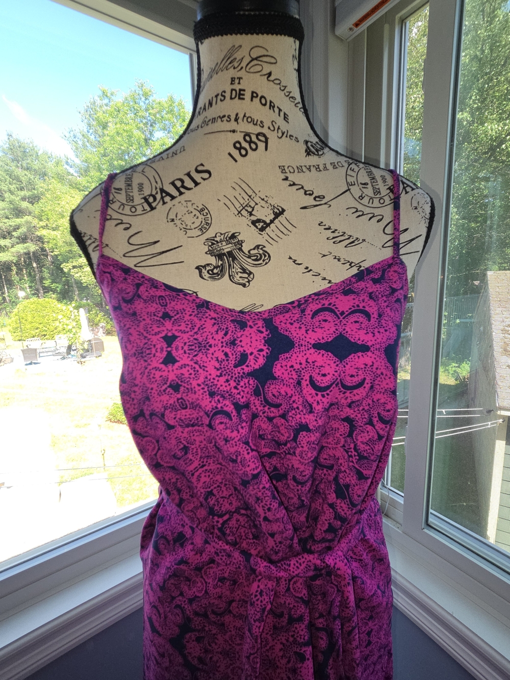 Ann Taylor Pink and Black Paisley-Print Midi Dress